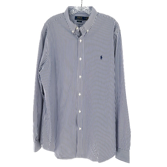 POLO Ralph Lauren Slim Fit Striped Stretch Poplin Shirt Navy/White Men's Size XL